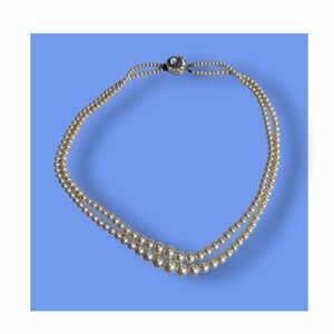 Elegant VTG Double Strand Glass Pearl Necklace with Vtg Silver Clasp Very Old